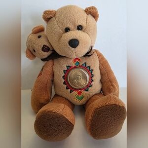 2001 Sacagawea And Pomp Collectible Plush Bear With Golden Dollar